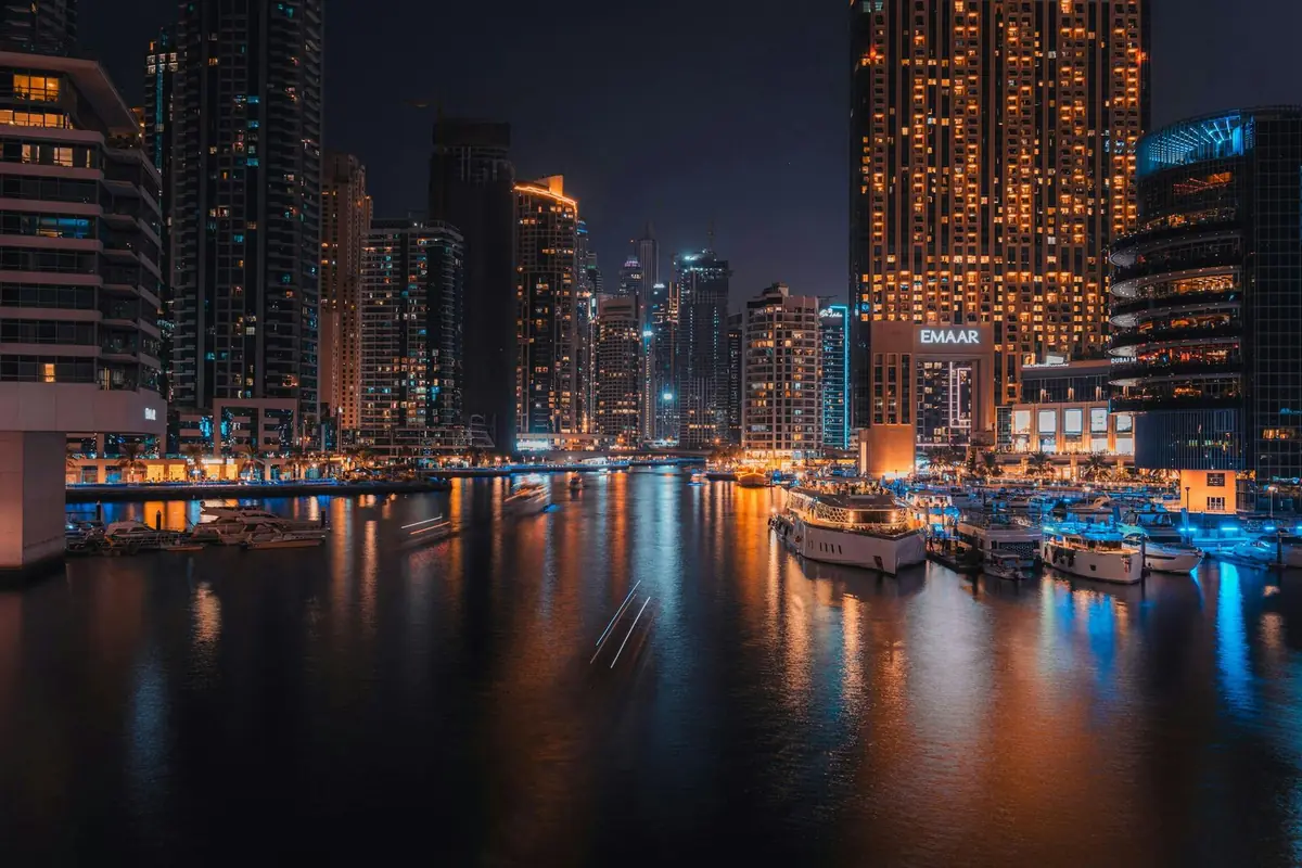 Dubai Marina skyline at night
